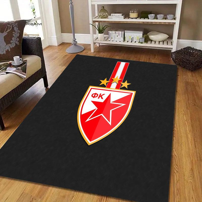 Crvena zvezda2 Flannel Pattern Square Carpet,Area Rug,Carpet Rug for Living Room Bedroom Sofa Playroom Decor,Non-slip Floor Mat