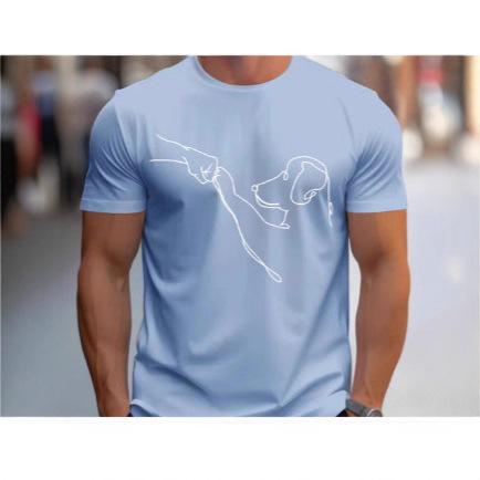 Casual Sports Loose Fitness Fun Dog First Print Round Neck Short Sleeve T-Shirt
