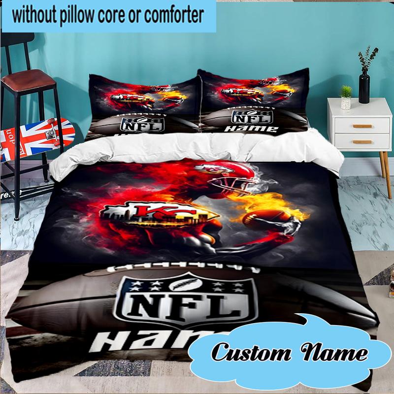 Custom Name Kansas Chiefs Helmet Bedding Set 3pcs, Bedding Set Including 1pc Duvet Cover And 2pcs Pillowcases for Bedroom, Dormitory Gift