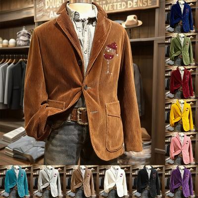 Мужской однотонный вельветовый теплый пиджак-кардиган с карманами, мужской повседневный костюм