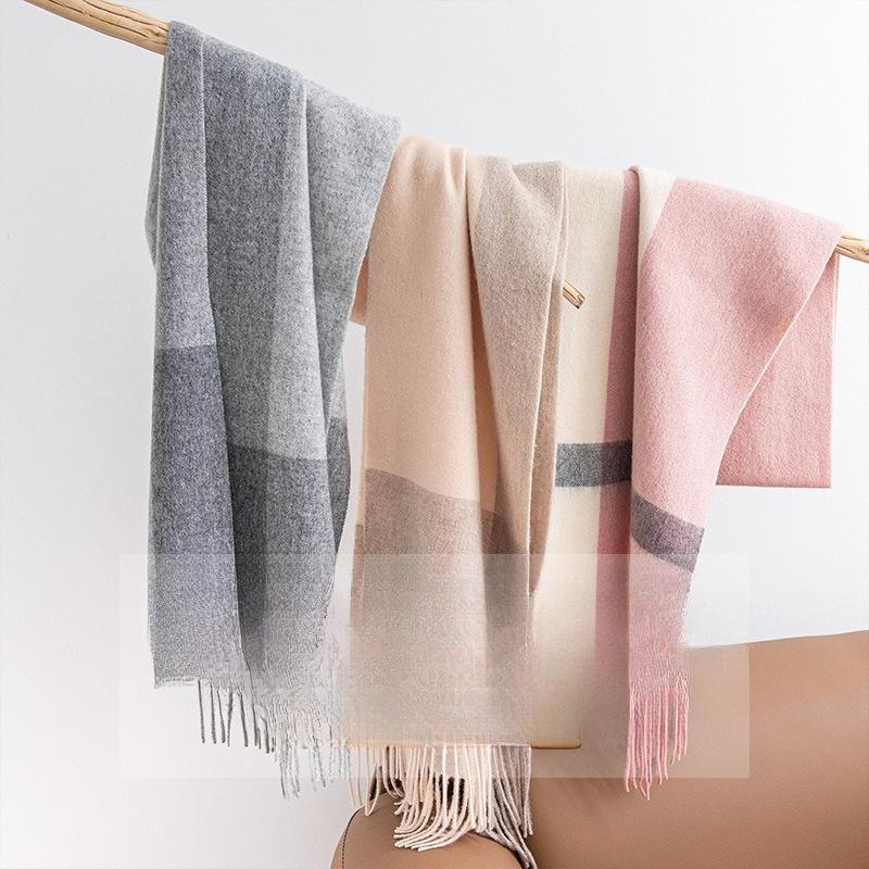 Шарф из чистой шерсти для мужчин и женщин Универсальный и модный Осенне-зимний Новый Многоцветный Плед Сшитый Теплый Шарф Двойного Использования