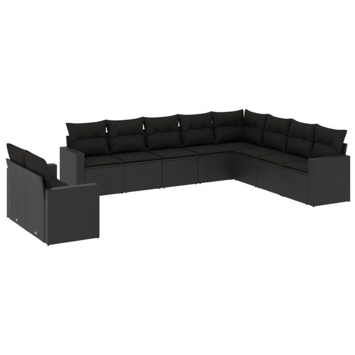 VidaXL Salon de Jardin avec Coussins 10 pcs, Canapés de Terrasse, Ensemble de Meubles de Patio, Mobilier d'Extérieur, Noir 3219155