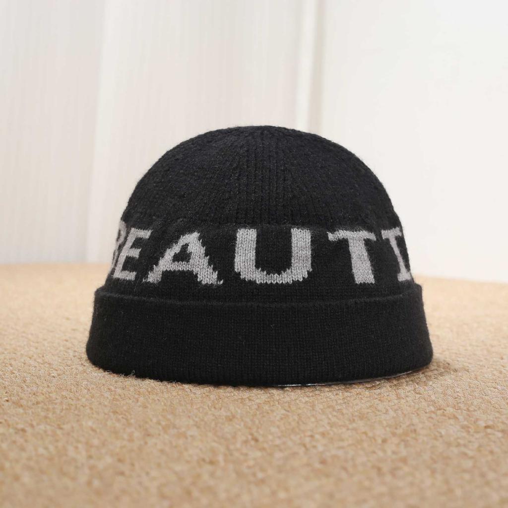 Letter knitted hat autumn and winter warm wool hat men's and women's trendy pullover cold hat multi-color