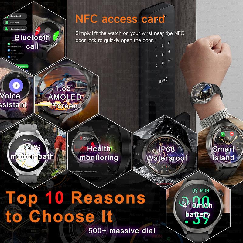 2025 Новые GPS Спортивные NFC Модные Смарт-часы Мужские 1,85" AMOLED Экран Пульс Кровяное Давление Здоровье Смарт-часы Для IOS