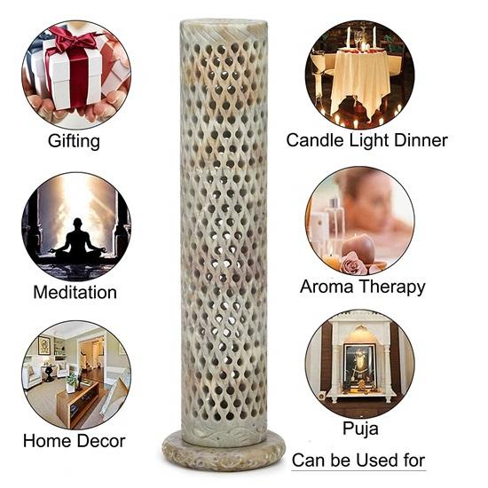 26.67 Cm Soapstone Marble Work Incense Holder Tea Light Candle Holder Diffuser Agarbaati Stands Free 6 Incense Sticks