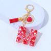 Red A-Z Alphabet Initial Letter Keychain Cute Heart Tassel Resin Charms Keyrings Handbag Charms Car Pendant Trinkets Women Gifts