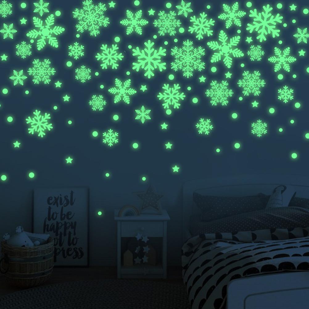 In The Dark Christmas Snowflake Sticker Xmas Self Adhesive PVC Wall Decals Stickers Luminous