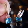 1 Pair Golden Color Square Cut Aqua Blue Stone Earrings Women Wedding Drop Earrings Jewelry