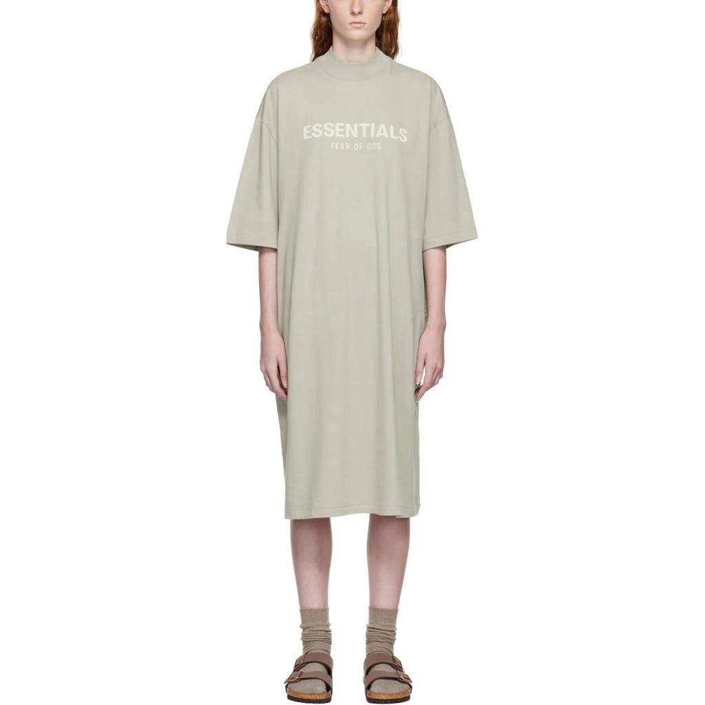 Fear of God Essentials Осенне-зимняя коллекция 2022 Серое платье миди с коротким рукавом Дымчатый принт с буквами Женское платье FOG-FW22-062