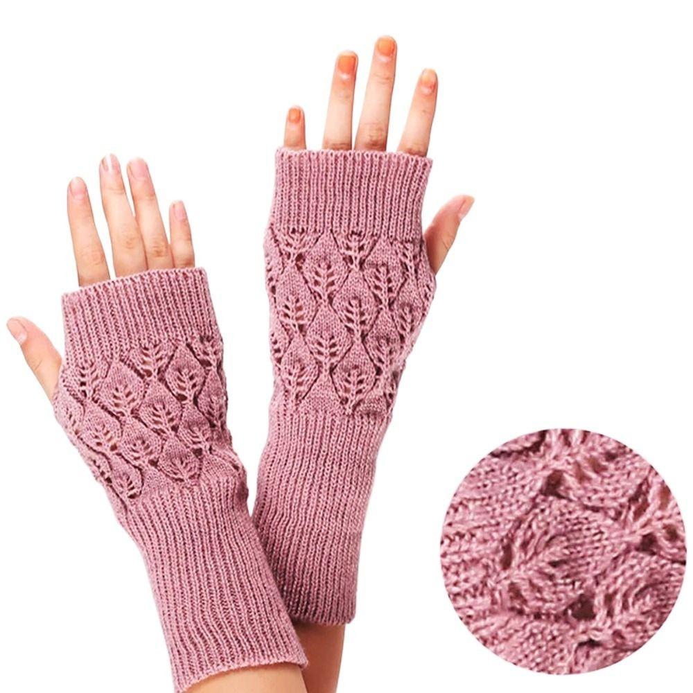 Anti-UV Leave Winter Autumn Knitted Fingerless Gloves Women Mittens Half Finger Gloves