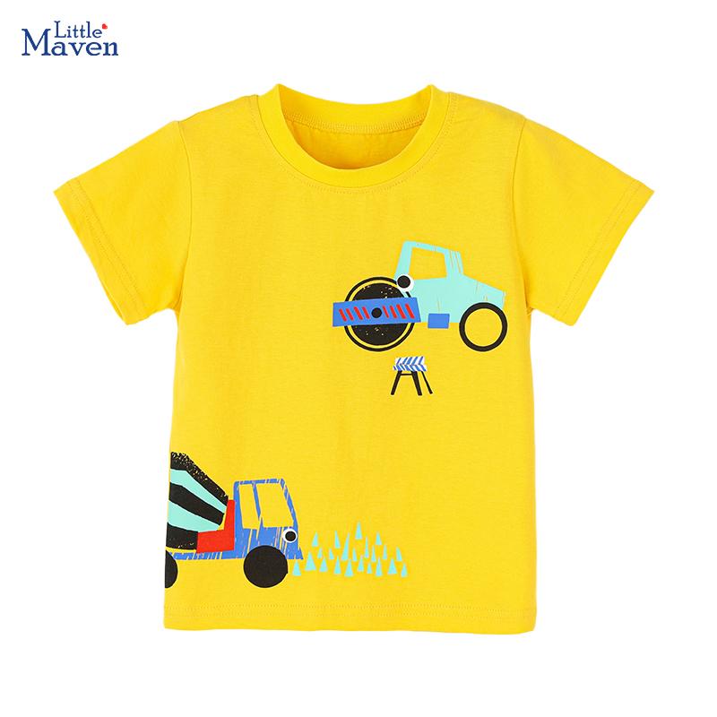 Little maven Kids Clothes Baby Boys 2026 New Summer Korean Children's Clothes Children's Clothing Cartoon Excavators T-shirts