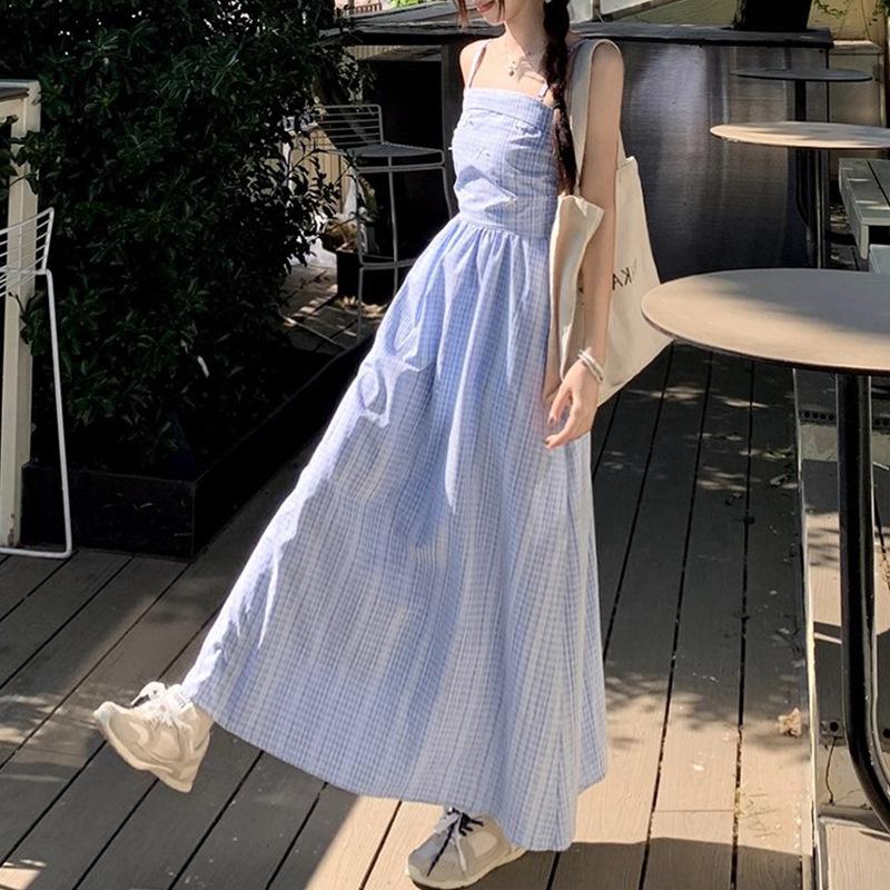 Женская мода новое клетчатое платье с талией и кружевным бантом на шее