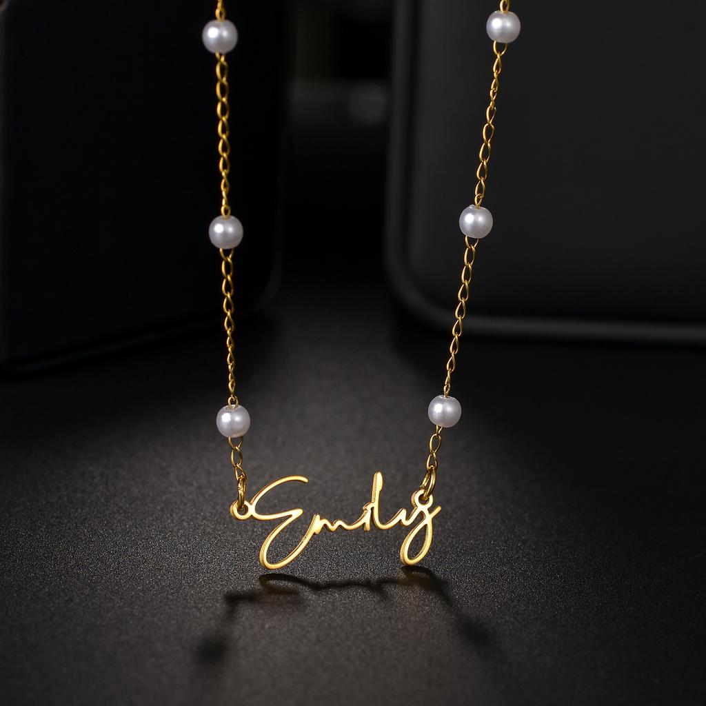 Atoztide Custom Name Necklace for Women Imitation Pear Chain Stainless Steel Jewelry Clavicle Choker Personalized Christmas Gift