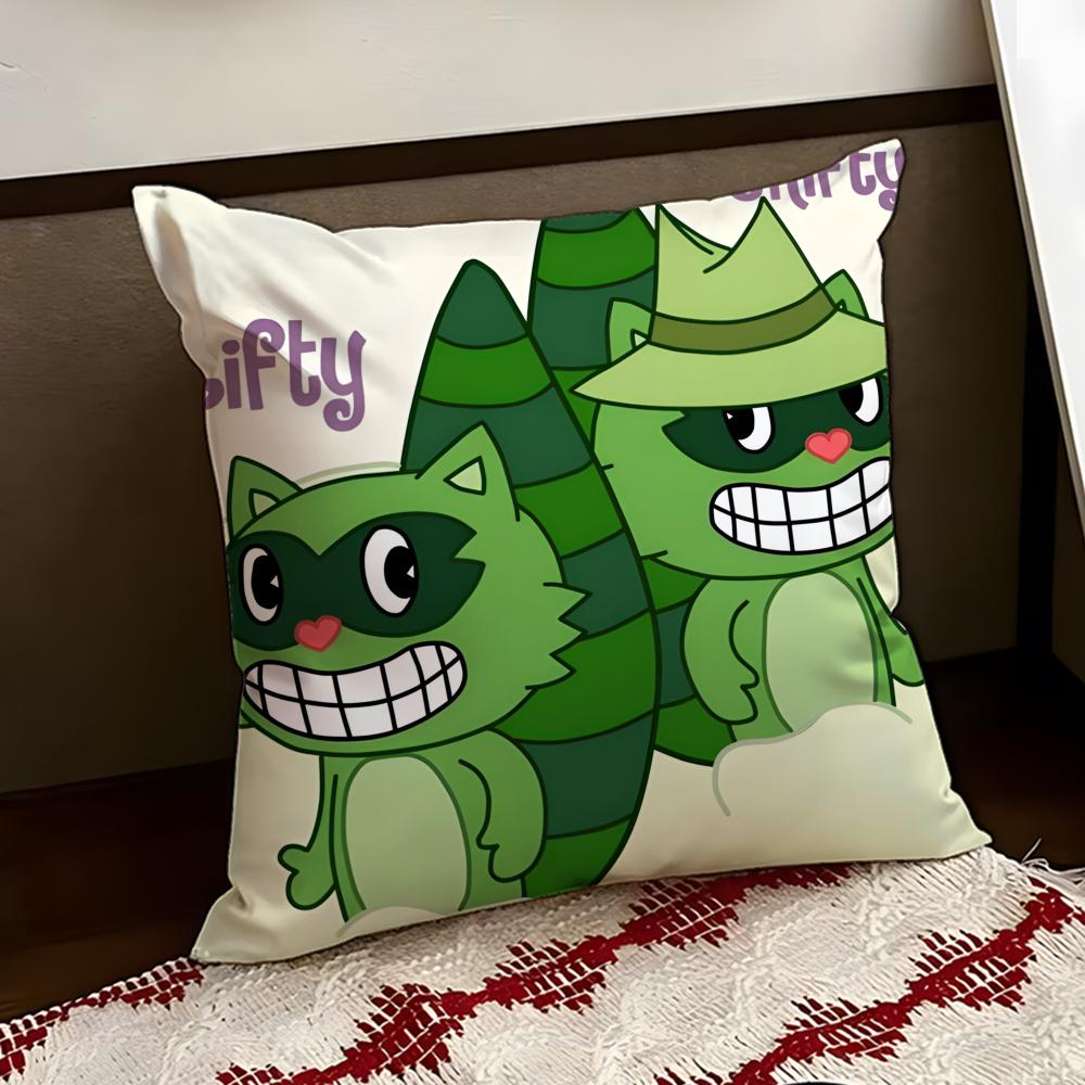Anime HHappy Tree FFriends Cushion Cover Reversible Soft Durable Pillow Cover Home Car MultiScene Use for Daily Comfort