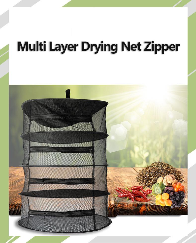 2ft 2 Layer Herb Collapsible Drying Rack W/Zipper Black Mesh Trays Dry Net Hanging for Hydroponics