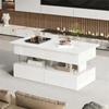 100 x 50 x 46 cm Liftable Coffee Table with Height-Adjustable Tabletop, High Gloss Side Table with LED and 2 Drawers, White, MDF + Acrylic