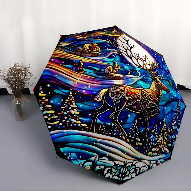1pc Winter Wonderland Folding Umbrella | Elegant Design, Fashionable Accessory, Durable Construction, Sturdy Ribs yy251107042