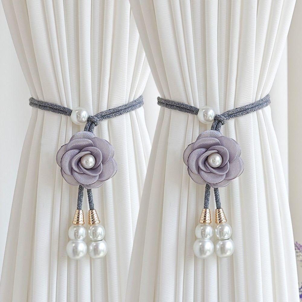 2PCS Adjustable Pearl Curtain Buckle Beautifully Curtains Tie Rope Homestay