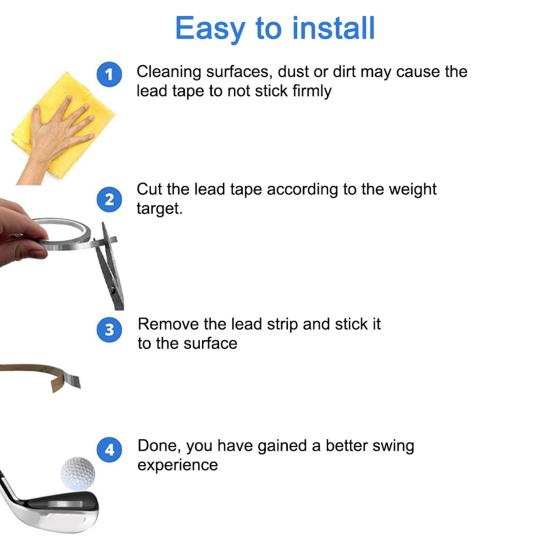 Гольф Свинцовая лента с утяжелением 1/4''x 197'' / 3/8''x 197'' Клейкая свинцовая лента Добавьте вес для свинга Гольф для клюшек для гольфа Паддл для пиклбола Теннисная ракетка Рыбалка