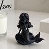 Fade-resistant Home Ornament 3D Printed Mermaid Action Figure, Dark Gothic Style Figurine with Matte Black Finish, Movable Joints Wavy Hair