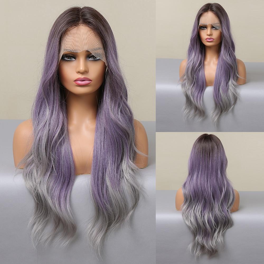 ALAN EATON Длинные объемные волнистые синтетические парики спереди для женщин, афро-коричневый, омбре или блондинка, парик на шнурке с Т-образной частью, цветные мелированные волосы