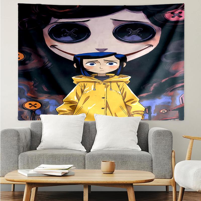 Coraline Tapestry for Bedroom Aesthetic Classroom Tapestries Wall Hanging for Living Room Dorm Office,Ideal Creative Gift