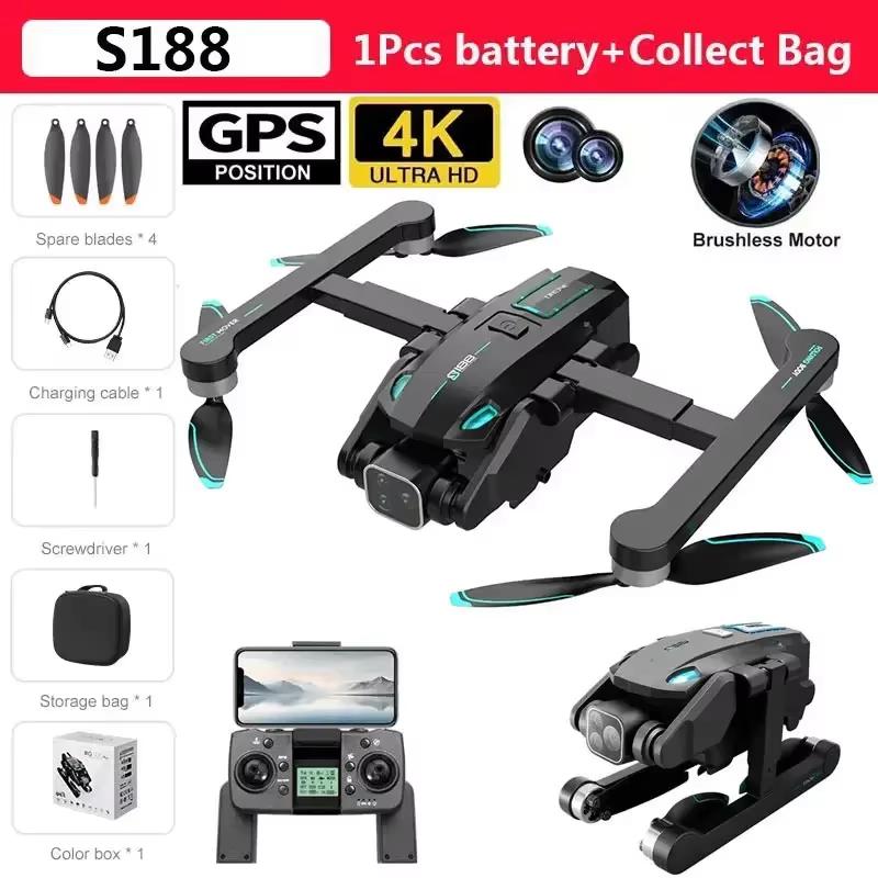 S188 GPS Drone 4K Professional Triple Camera Aerial Photography Drone 5G Wifi Brushless Obstacle Avoidance Drone RC Quadcopter Toy 2KM