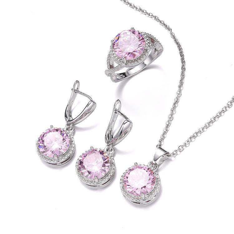 Комплект украшений Женский циркон ожерелье серьги кольцо из трех частей простой круглый комплект