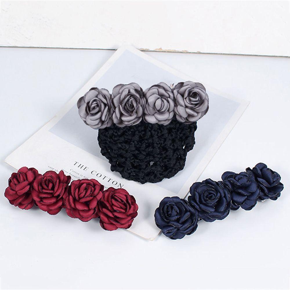Gift For Mom Mesh Flower Women Hairpin Flower Bun Net Snood Rose Spring Clip Korean Style Headdress
