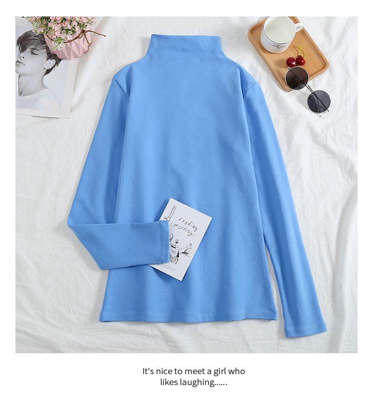 2024 Women's Korean Style Solid Color Plus Velvet Long Sleeve T-Shirt, Autumn/Winter