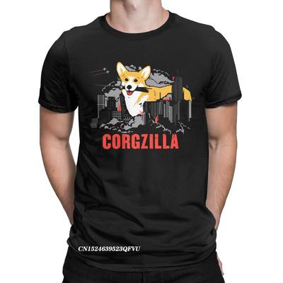 Мужская футболка CORGZILLA Corgi Dog Pup Fluff Pet Premium Cotton Clothing Funny Harajuku Manga Tees Party T Shirts