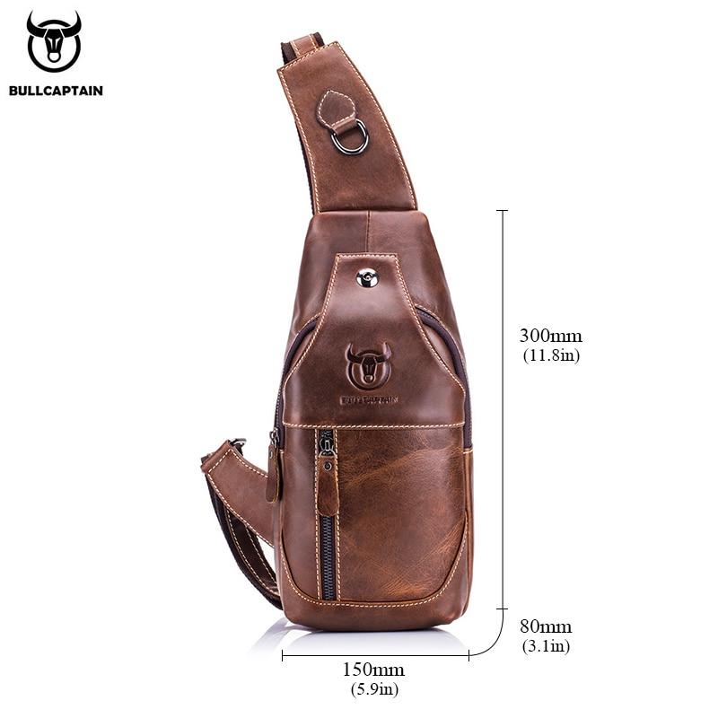 BULLCAPTAIN Leather Messenger Bags Men's Casual Bag for Men Chest Bag Brand Designer Multi-function Headphone Jack Chest Pack