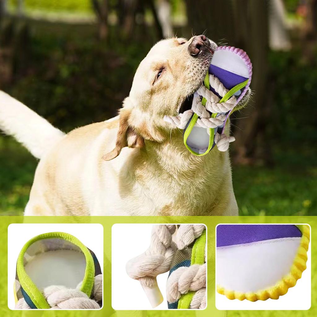 Durable Pet Chew Toy Shoe Design with Rope Laces for Interactive Play and Teeth Cleaning Ideal for Dogs and Puppies