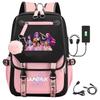 Movie Peripheral Print Backpack, School Bag Student Campus With Plush Ball Backpack With USB Port