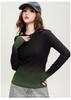 Gradient color shoulder long sleeved T-shirt for women