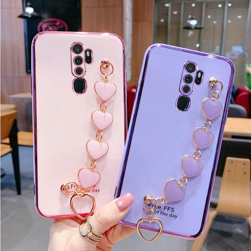 Чехол для OPPO A76, роскошный чехол-браслет с сердечком для OPPO A5 A9 A15 A15S A52 A53 A54 A72 A73 A74 A94 F11 F17 F19 Pro Realme C15 C21