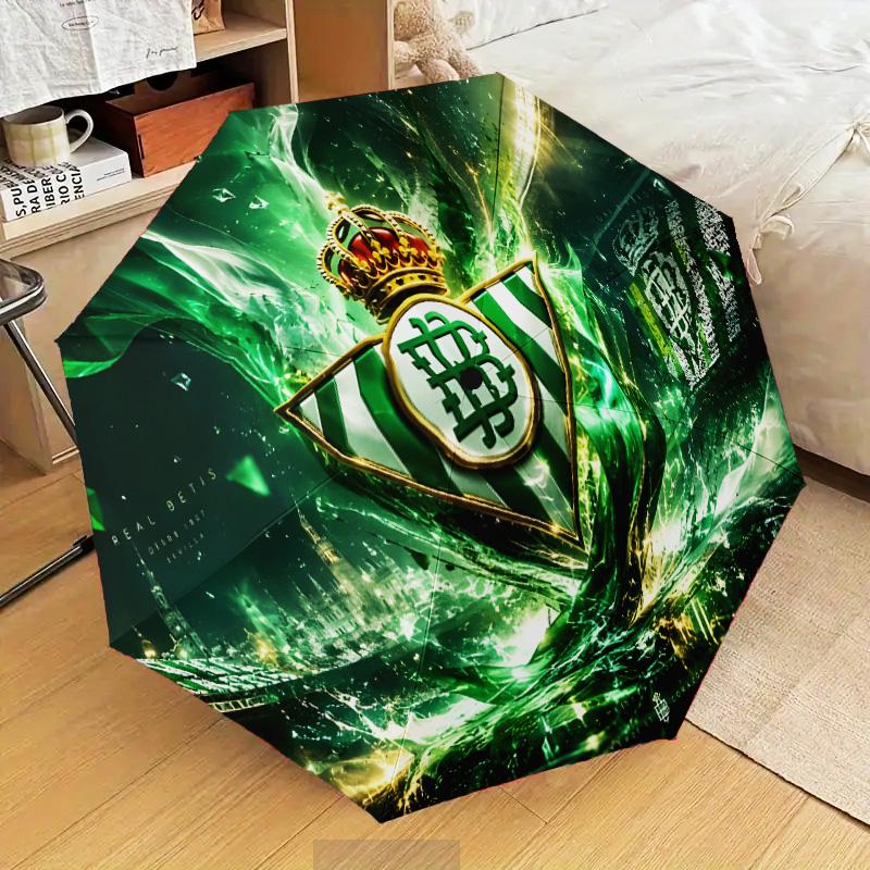 Real Betis Crest Artwork Automatic Folding Umbrella - 8-Rib Travel Umbrella with Auto Open/Close & Portable Gifts for holidays or birthdays