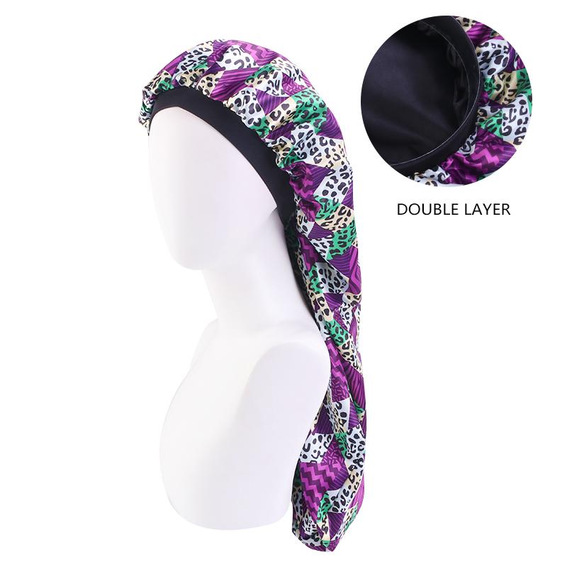 Мода Женщины Длинный Боне Тюрбан Сатиновый Боне Ночной Сон Шапочка для Купания Уход за Волосами Шляпа Дамы Африканский Принт Головной Убор