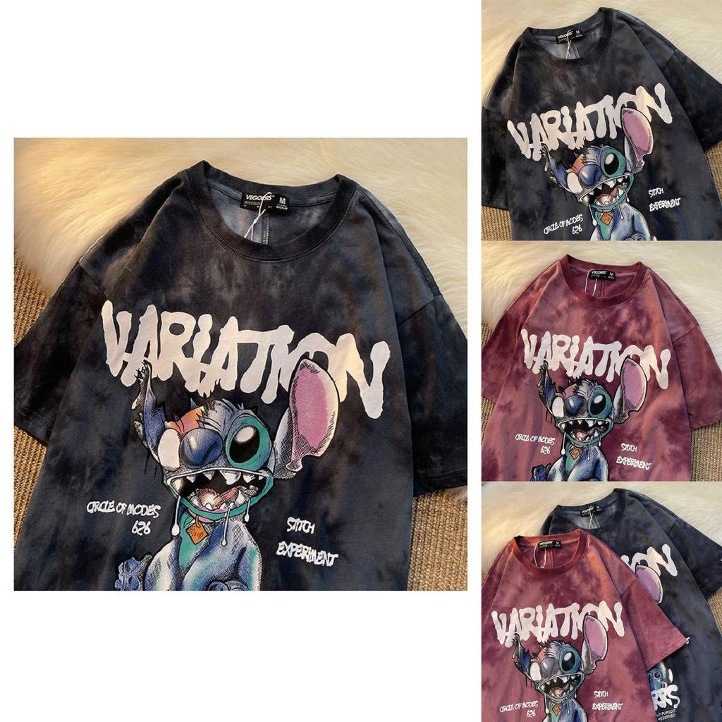 Casual Summer T Shirt With Stitch Pattern Printed Dyeing Cotton Blend For Student Fashion