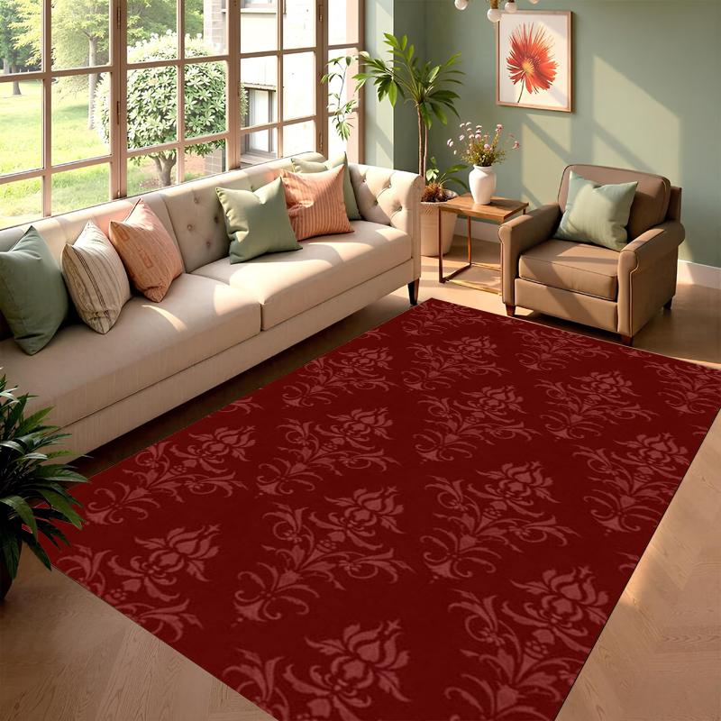 Vintage Wine Red Area Rug Carpet Mat Rug Home Decoration Retro Floral Pattern Non Slip Floor Rug for Living Room