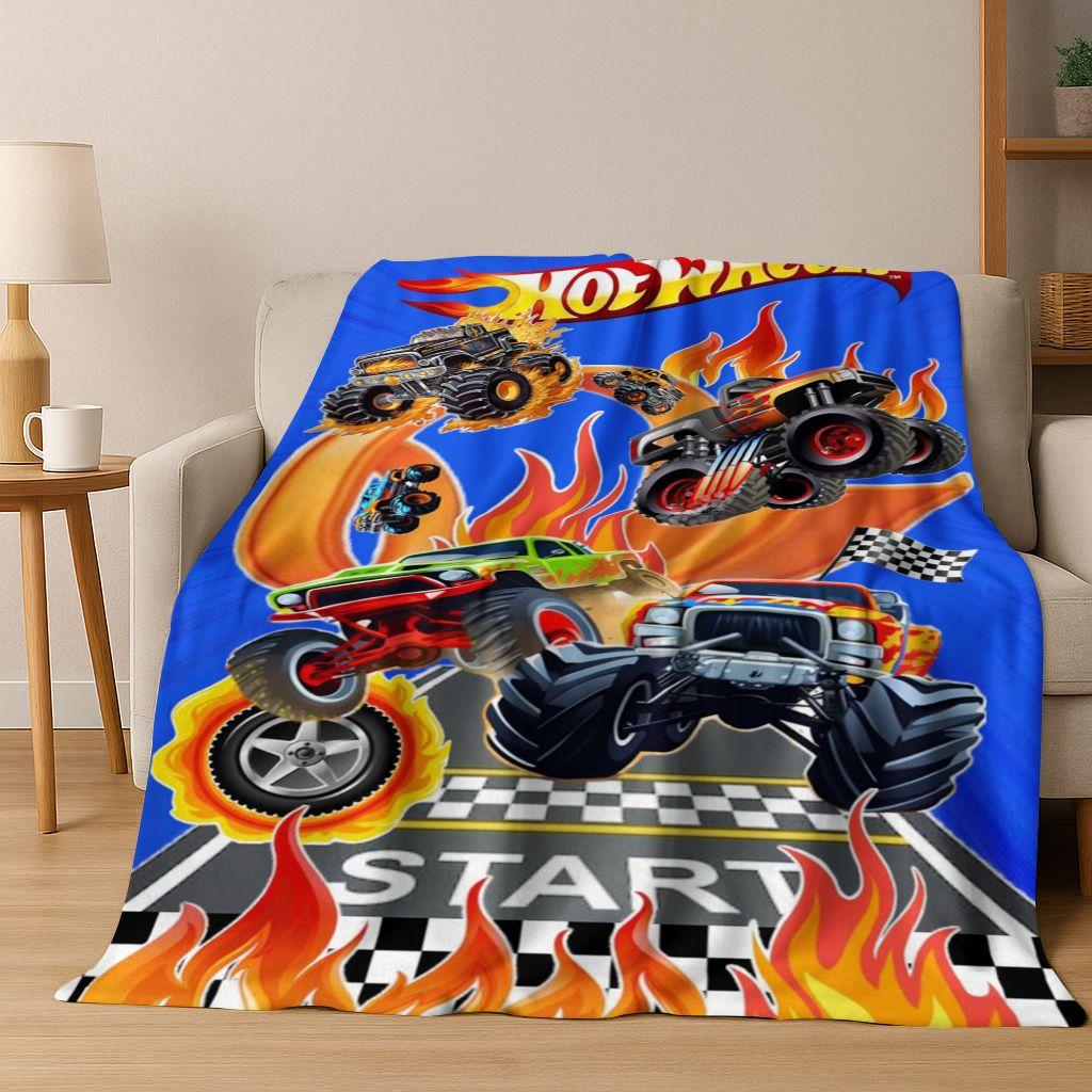 Мультяшное одеяло из фланели с изображением гоночного автомобиля Hot Wheels, Уютное мягкое покрывало для дома, спальни, кровати, дивана, Пикника, Подарок для ребенка