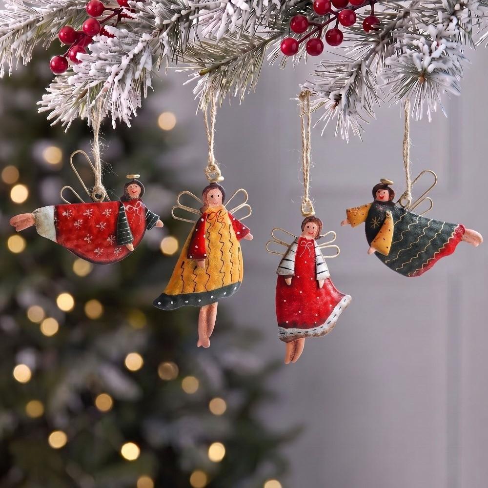 Creative Christmas Angel Girl Pendant Iron Art Angel Hanging Pendants Xmas Tree Ornaments Gifts