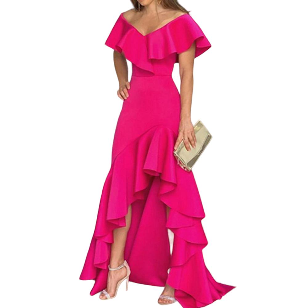 Женское сексуальное платье макси с v-образным вырезом и рюшами, вечернее коктейльное платье