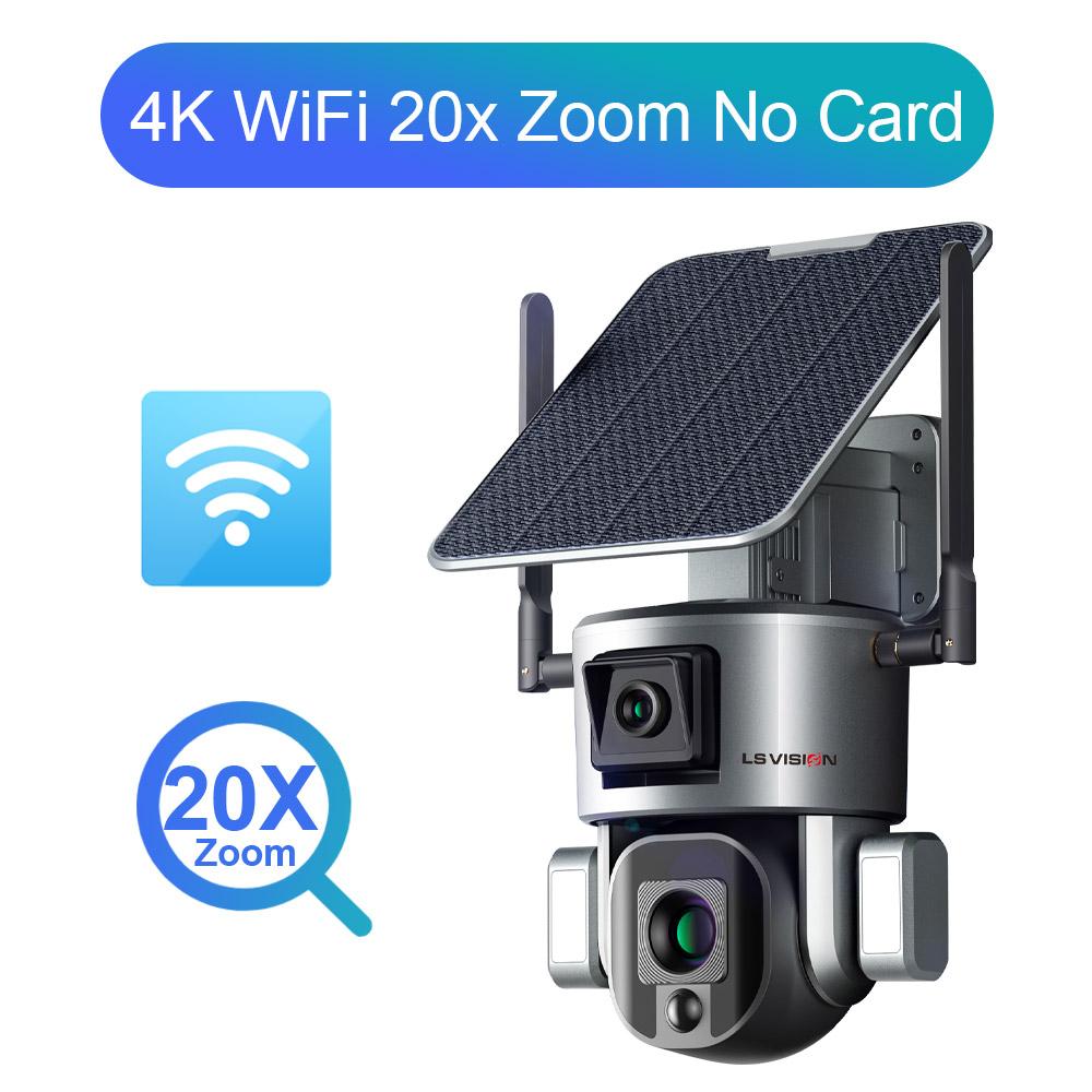 LS VISION 8MP 20X Optical Zoom 4G Solar Camera Dual Screen Wireless Outdoor 4K WiFi PTZ Human Auto Tracking Surveillance Cameras
