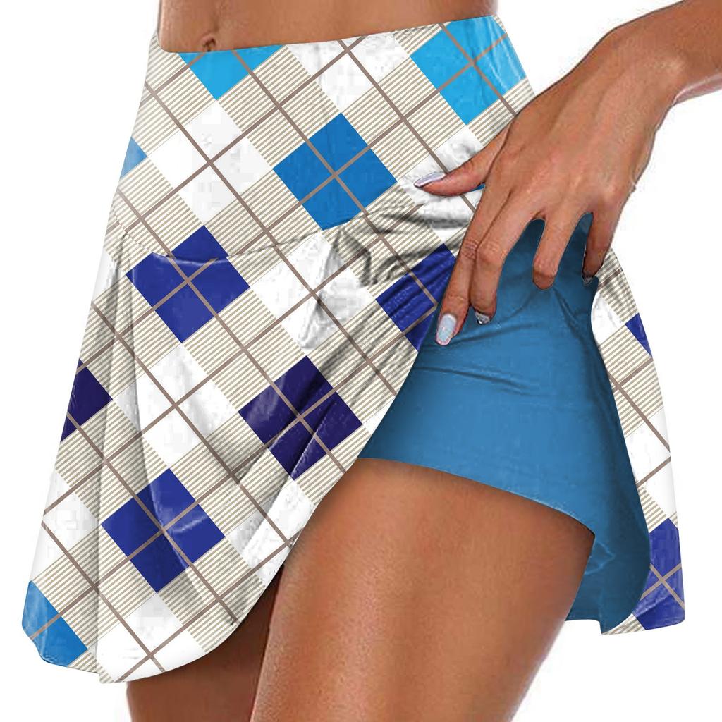 Женская спортивная эластичная теннисная юбка с принтом и высокой талией, плиссированные двухслойные леггинсы, короткая юбка