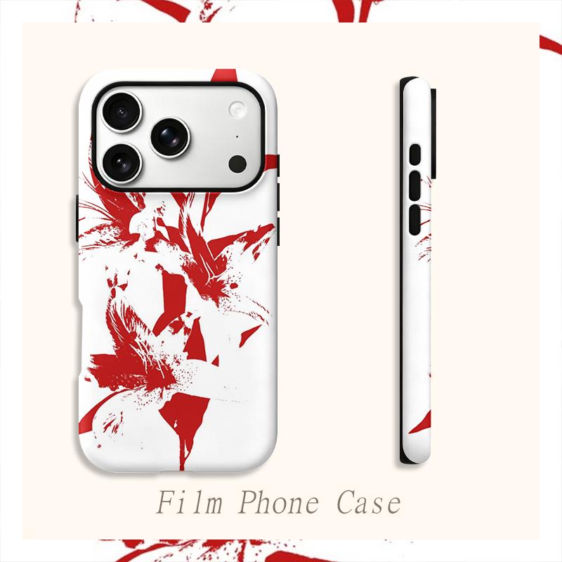 Grunge Distressed Splatter Red White Abstract Ink Art Design Film Aesthetic Protective Shockproof Bumper Case Cover For iPhone 14 15 16 Pro Max Plus