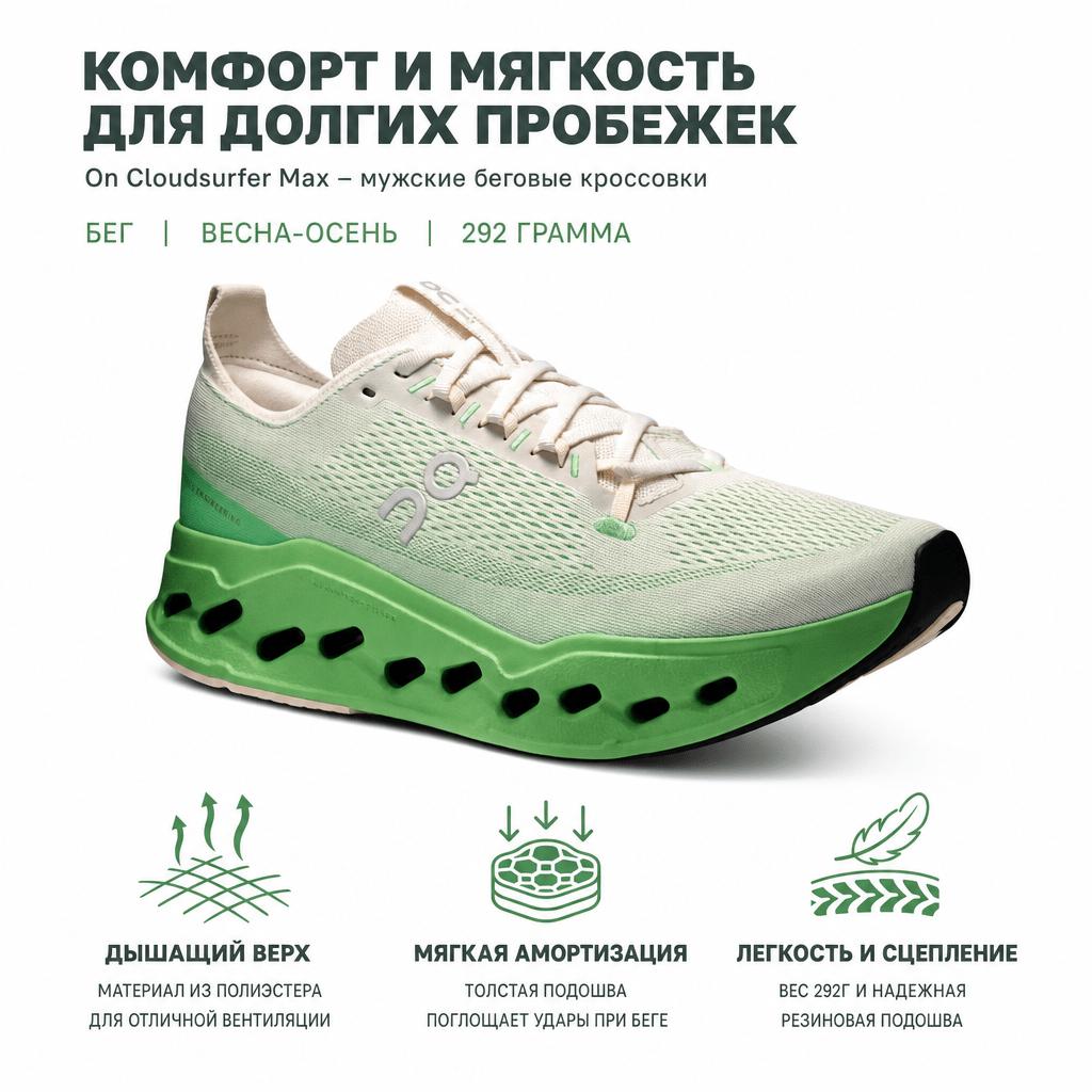 Кроссовки Cloudsurfer Max цвета слоновой кости и медовой росы для мужчин Белый 3MF30433397