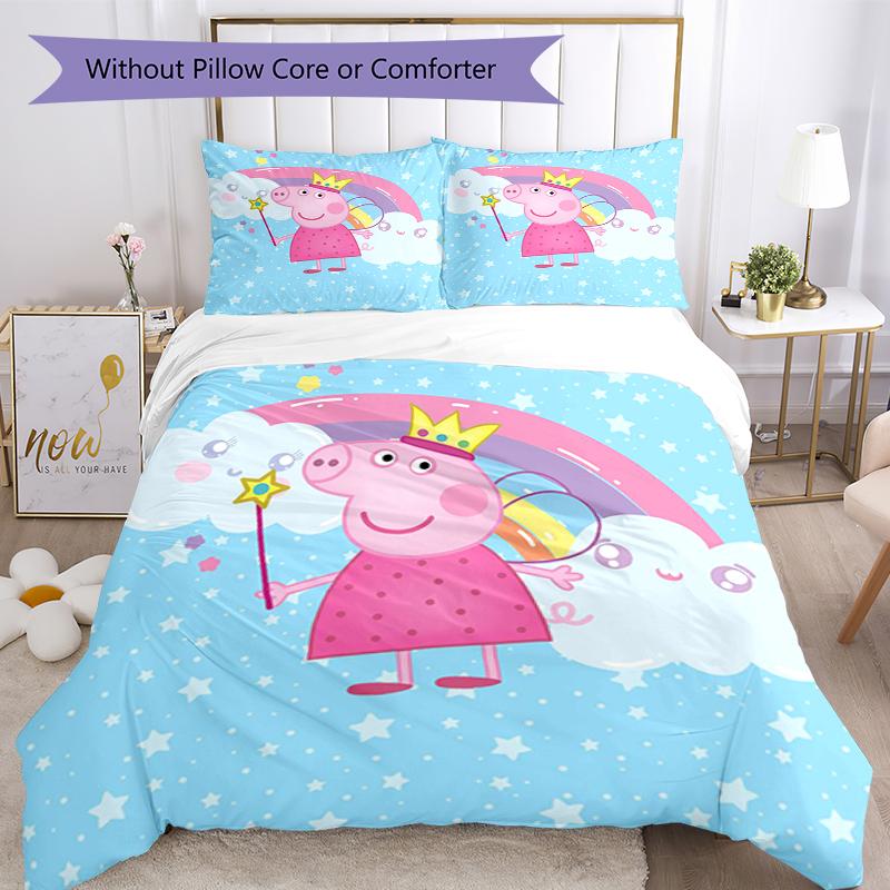 3pcs Peppa Pig Bedding Set Duvet Cover Closure Includes 1 Duvet Cover & 2 Pillowcases, Soft and Comfortable for All Seasons.