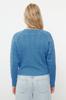 Women's Elegance Style Cardigan Blue Asymmetrical Button Detailed Knitwear Cardigan