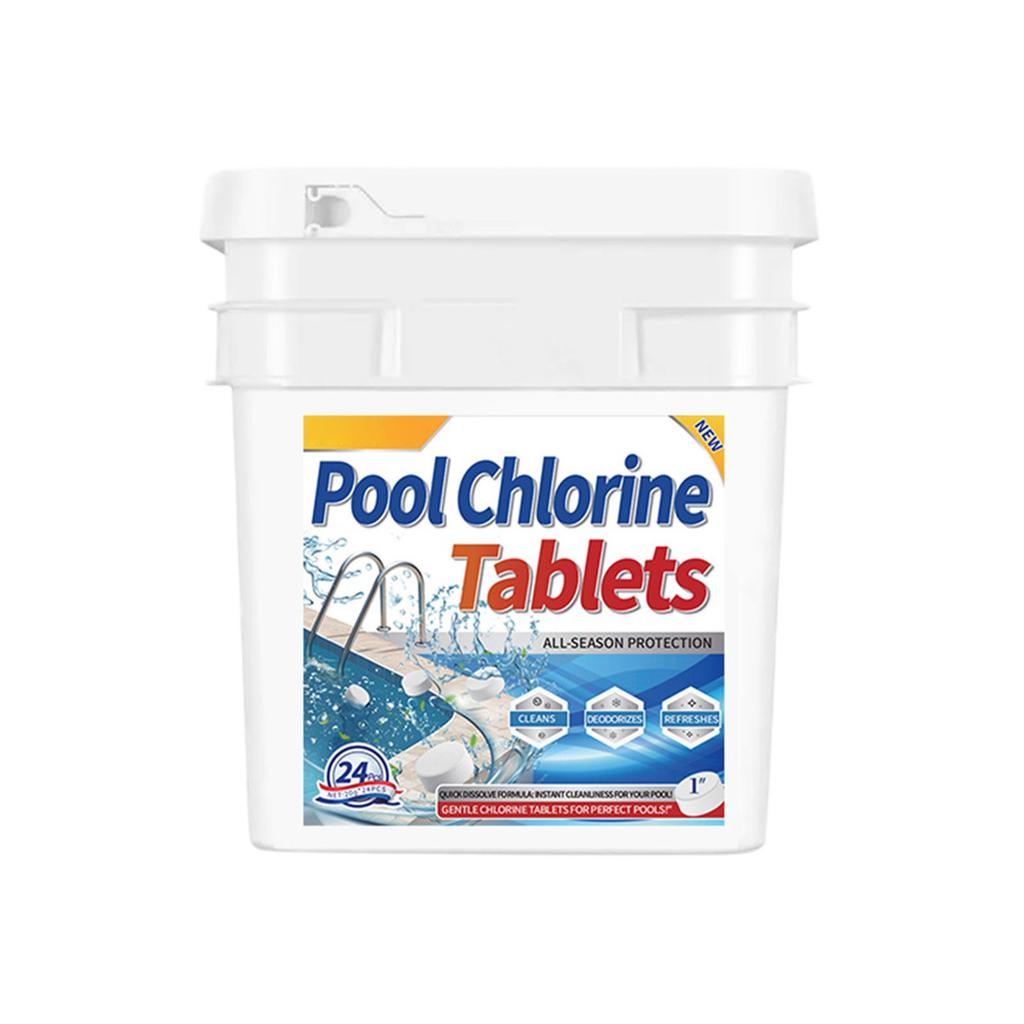 Таблетки хлора для бассейнов, убивает и останавливает водоросли, медленно растворяются, в индивидуальной упаковке, таблетки хлора для бассейнов